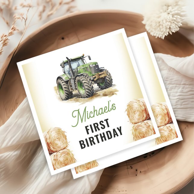 Watercolor Tractor Birthday Party Napkin (Creator Uploaded)
