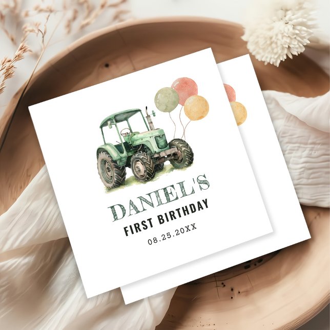 Watercolor Tractor Birthday Party Napkin (Creator Uploaded)