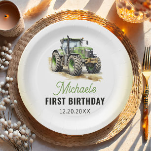 Watercolor Tractor Birthday Party Paper Plate