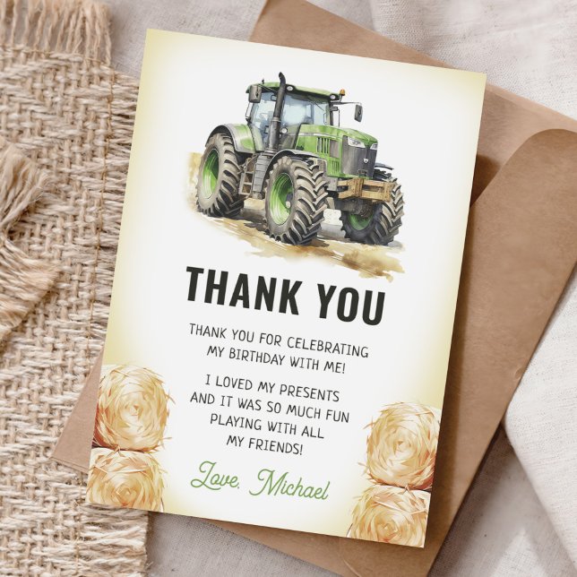 Watercolor Tractor Birthday Party Thank You Card (Creator Uploaded)