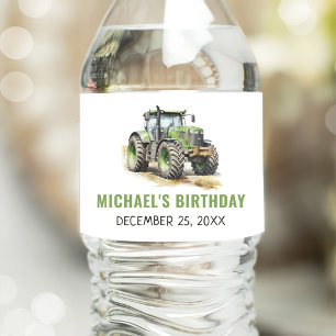 Watercolor Tractor Birthday Party Water Bottle Label