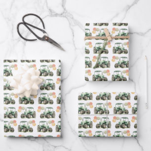 Watercolor Tractor Birthday Party Wrapping Paper Sheet