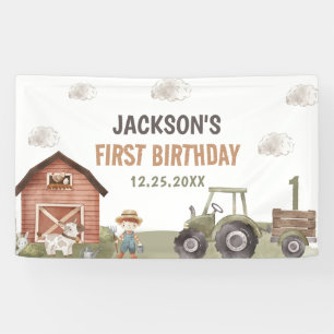Watercolor Tractor Farm 1st Birthday Banner