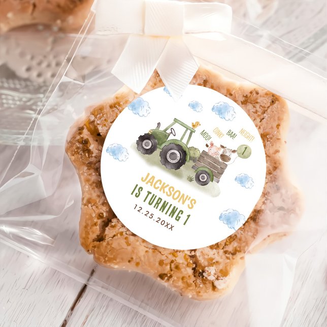 Watercolor Tractor Farm 1st Birthday  Classic Round Sticker (Creator Uploaded)