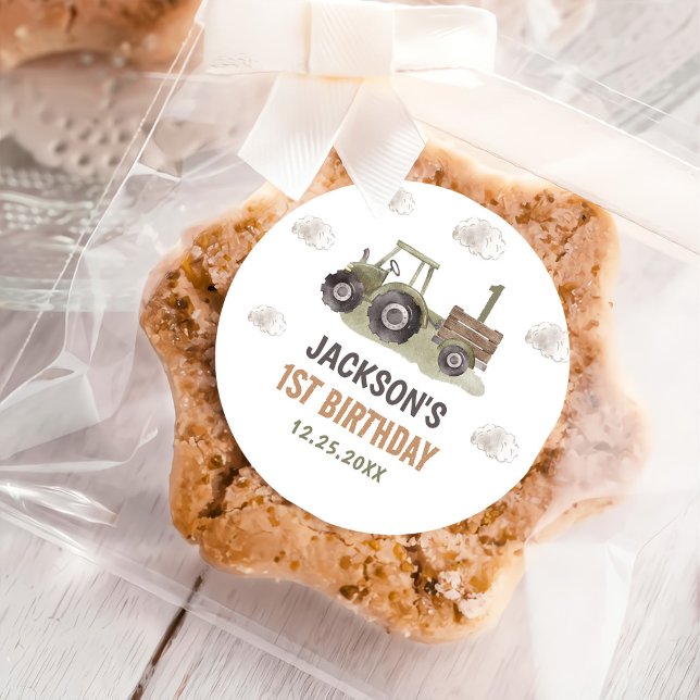 Watercolor Tractor Farm 1st Birthday  Classic Round Sticker (Creator Uploaded)