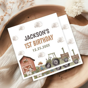 Watercolor Tractor Farm 1st Birthday  Napkin