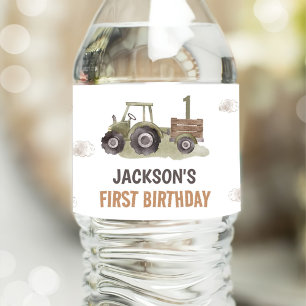 Watercolor Tractor Farm 1st Birthday  Water Bottle Label