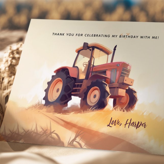 Watercolor Tractor Kids' Birthday Thank You (Creator Uploaded)