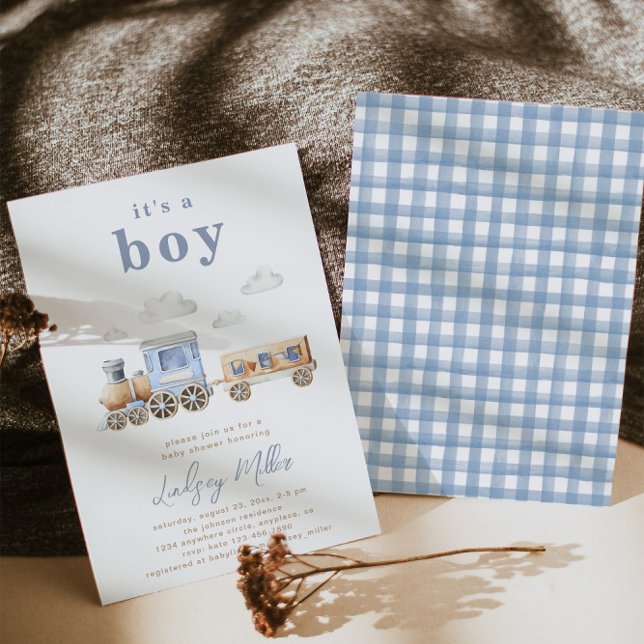 Watercolor Train Baby Shower Invitation (Creator Uploaded)