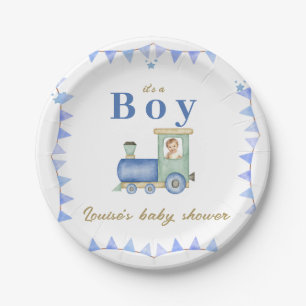 Watercolor Train Baby Shower Paper Plate