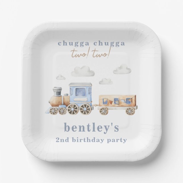 Watercolor Train Birthday Party Plates (Front)