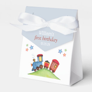 Watercolor Train Red Blue Birthday Party Favour Box