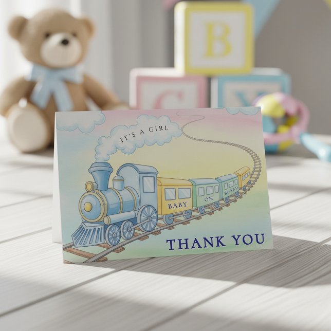 Watercolor Train Whimsical Baby Shower Thank You Card (Watercolor Train Whimsical Baby Shower Thank You Card
)
