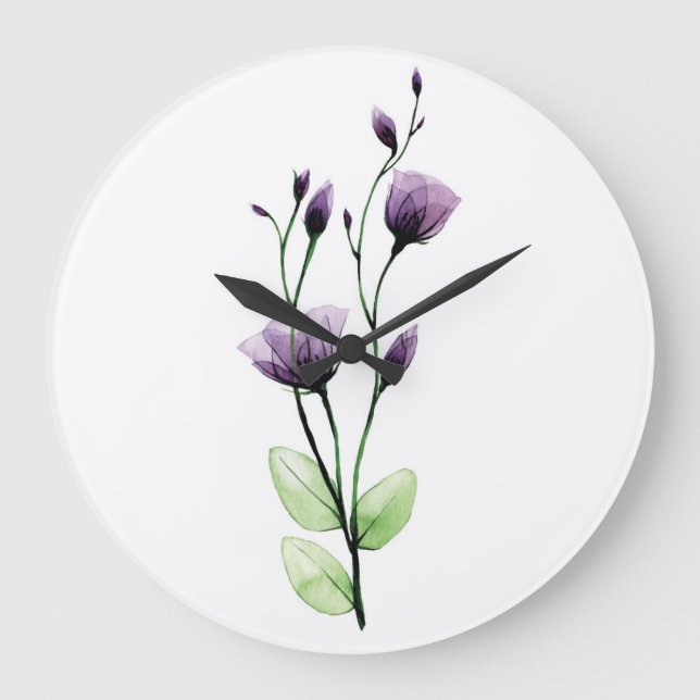 Watercolor transparent wild rose flower large clock (Front)
