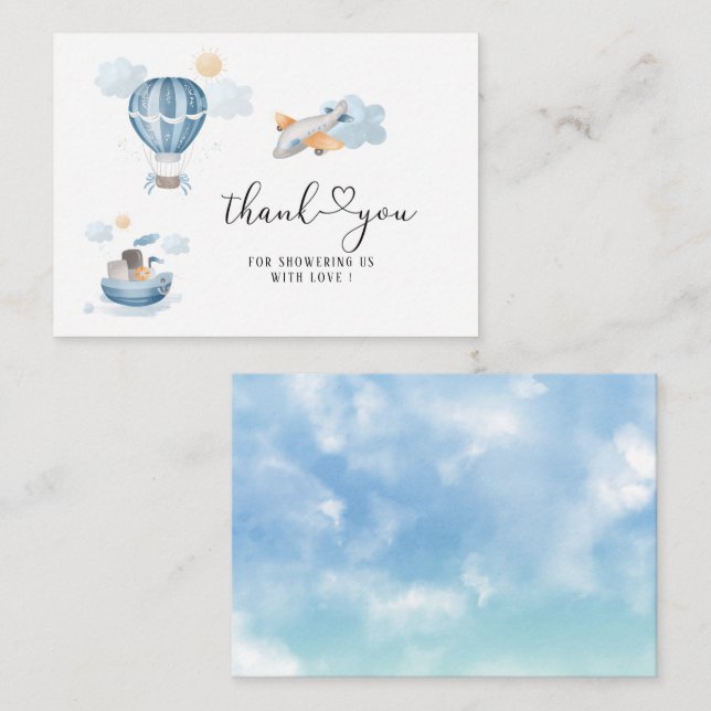 Watercolor Transport baby  shower thank you Card (Front/Back)