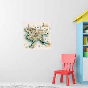 Watercolor Travel Map Poster
