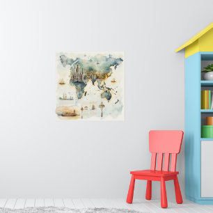 Watercolor Travel Map Poster