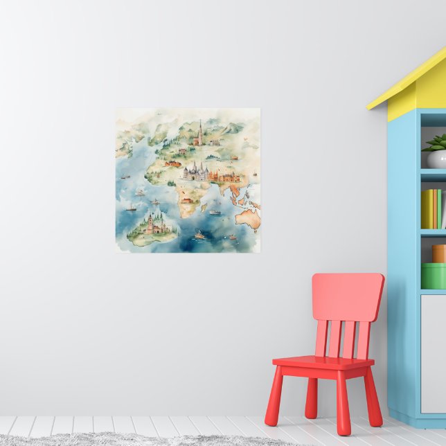 Watercolor Travel Map Poster (Nursery 1)