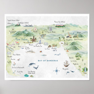 Watercolor Travel Postcard Puerto Vallarta Poster