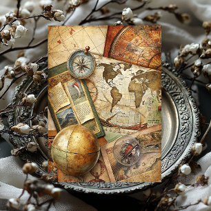 Watercolor travel retro compass old map photos tissue paper