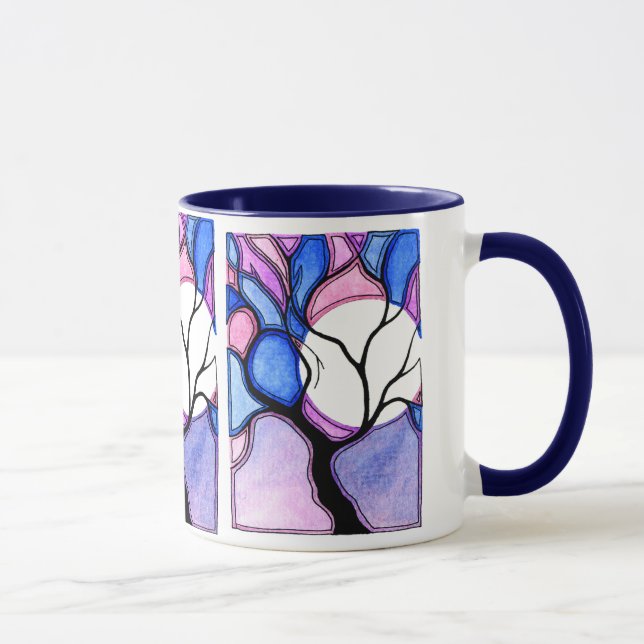 Watercolor Tree and Moon - Blue and Pink Mug (Right)
