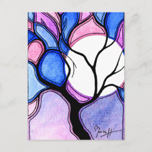 Watercolor Tree and Moon - Blue and Pink Postcard
