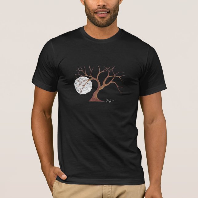 Watercolor Tree and Moon Dark Shirt (Front)