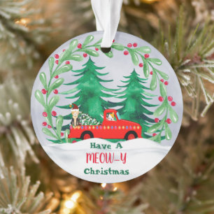 Watercolor Tree and Vintage Cats Ornament