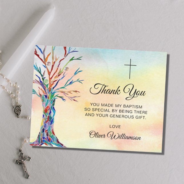 Watercolor Tree Baptism Christening Thank You  Postcard (Creator Uploaded)