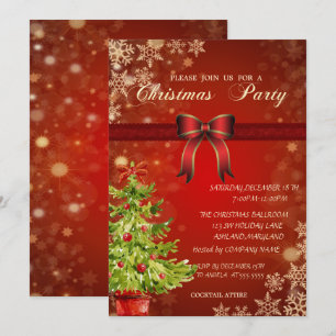 Watercolor Tree, Bow Corporate  Christmas Party Invitation