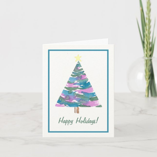 Watercolor Tree Card- Happy Holidays Card (Front)