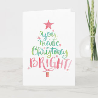 Watercolor Tree Christmas Thank You Notecard