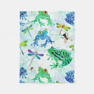 Watercolor Tree Frogs Dragonfly Nature Fleece Blanket