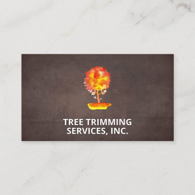 Watercolor Tree | Landscaping | Brown Business Card (Front)