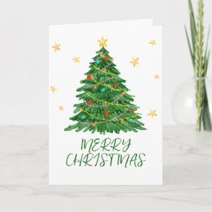 Watercolor Tree Merry Christmas Card
