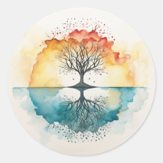 Watercolor Tree of Life Classic Round Sticker