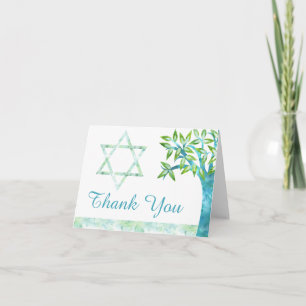 Watercolor Tree of Life Teal Green Thank You Card
