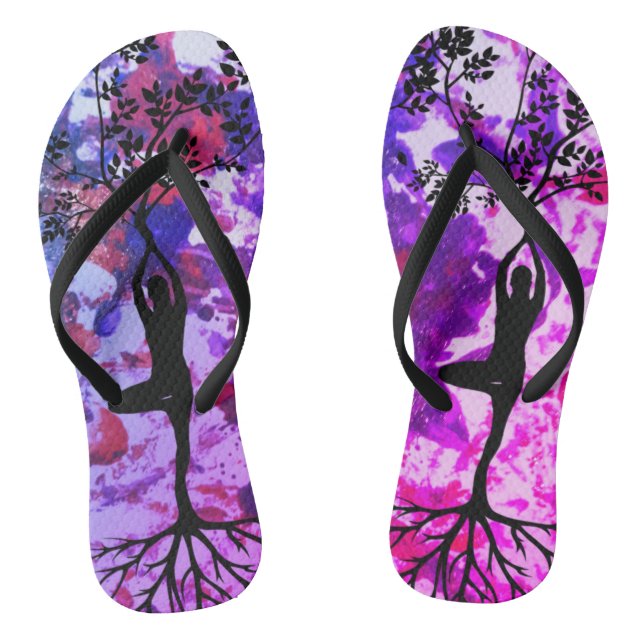 Watercolor Tree Pose Yoga Flip Flops (Footbed)
