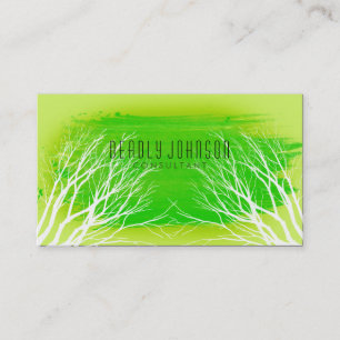 Watercolor Tree Simple Splatter Green Nature Business Card