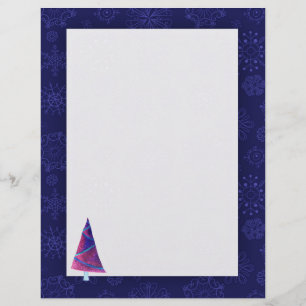 Watercolor Tree Snowflakes Christmas Letter Paper