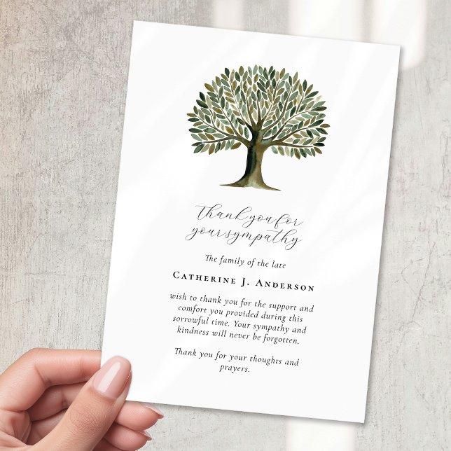 Watercolor Tree Sympathy Funeral Memorial Thank You Card (Creator Uploaded)