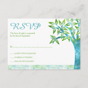 Watercolor Tree Teal Green Bat Mitzvah RSVP