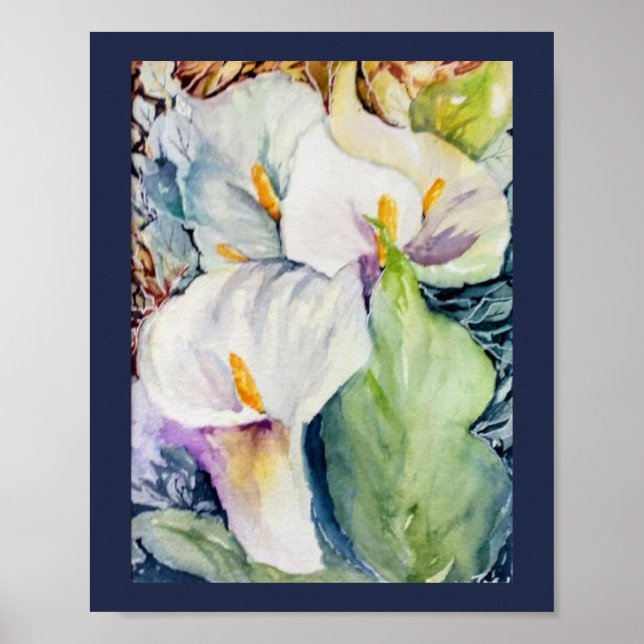 Watercolor tree white callas postcard poster (Front)