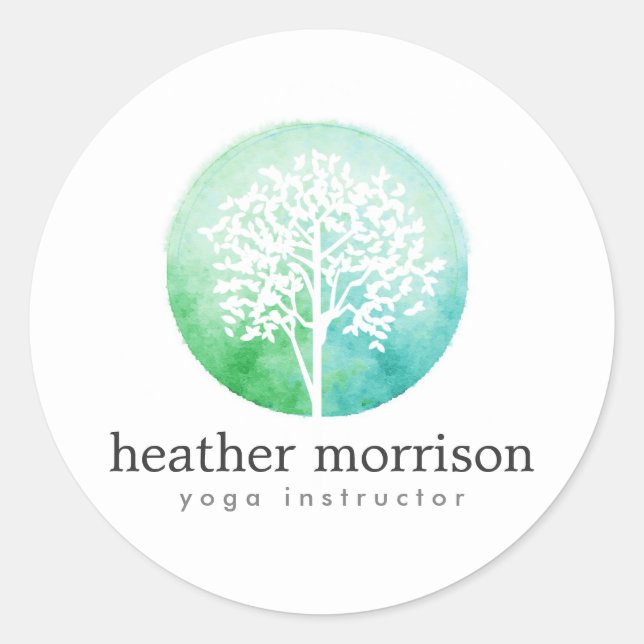 Watercolor Tree Yoga and Wellness Classic Round Sticker (Front)