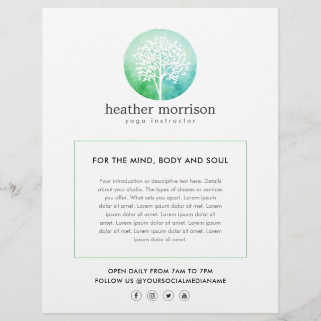 Watercolor Tree Yoga and Wellness Flyer (Front)