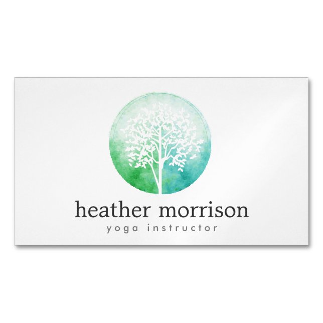 Watercolor Tree Yoga and Wellness Magnetic Magnetic Business Card (Front)