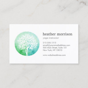Watercolor Tree Yoga Instructor Business Card