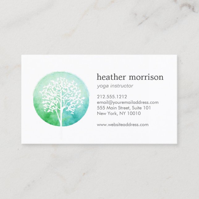 Watercolor Tree Yoga Instructor Business Card (Front)