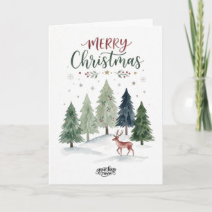 Watercolor Trees Business Logo Merry Christmas Holiday Card