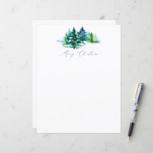 Watercolor trees Christmas stationery